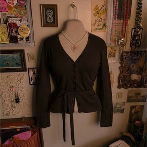 Vintage Tommy Hilfiger Tied Cardigan Sweater Women's Medium Brown Henley